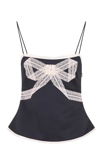 Loveshackfancy Arise Bow Crepe Satin Top In Blue