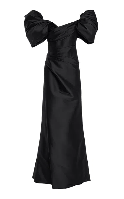 Monique Lhuillier Draped Sleeve Gown In Black