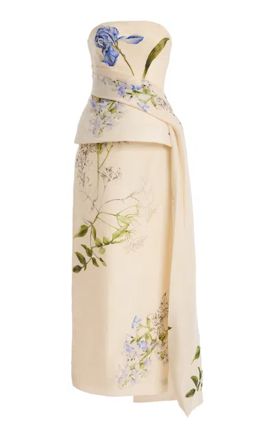 Monique Lhuillier Strapless Draped Peplum Silk Gown In Neutral