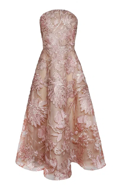 Naeem Khan Floral-embellished Silk Midi Dress In Pink
