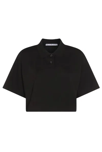 Alexander Wang Short Sleeved Cropped Polo T-shirt In Black