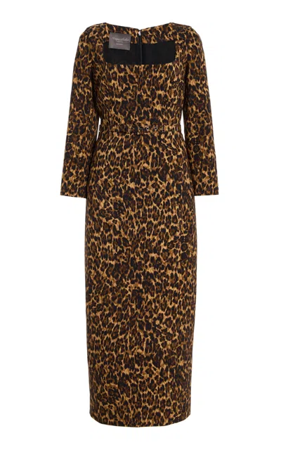Monique Lhuillier Long Sleeve Square Neck Sheath With Belt In Brown