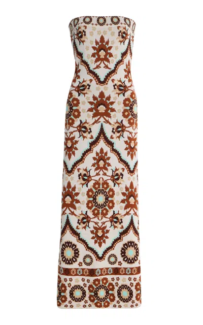 Cara Cara Rome Strapless Jacquard Midi Dress In Neutral