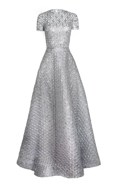 Naeem Khan Embellished Silk Illusion Gown In Gray