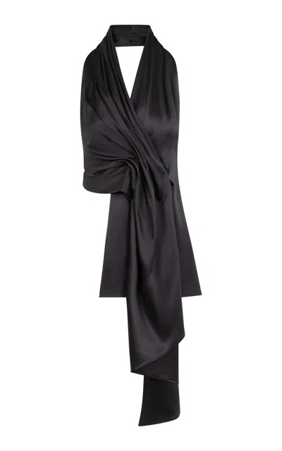 Heirlome Barbara Gathered Draped Silk-satin Halterneck Blouse In Black