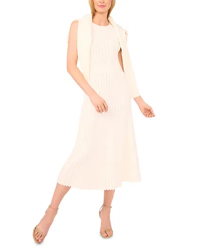Ted Baker Sleeveless Round Neck Midi Dress With Pointelle And Rib In Neutral