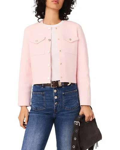 Maje Topstitched Cropped Cardigan In Pink