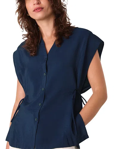 Whistles Womens Navy Side-tie Button-down Woven Shirt In Blue