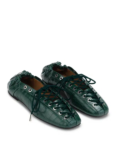 Ganni Lace-up Ballet Flats In Green