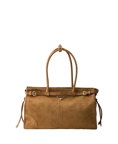 Prada Womens Brown Bonnie Large Suede Handbag In Brown