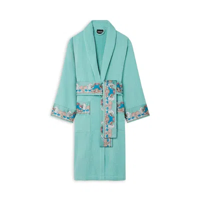 Versace Coral Theatre Terry Bath Robe In Blue