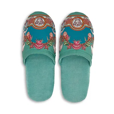 Versace Coral Theatre Terry Bath Slippers In Blue