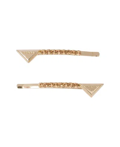 Prada Rhinestone-embellished Hair Slides In Gold