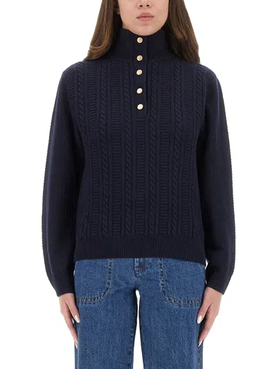 Apc A.p.c. Thea Wool Turtle Neck Sweater In Blue