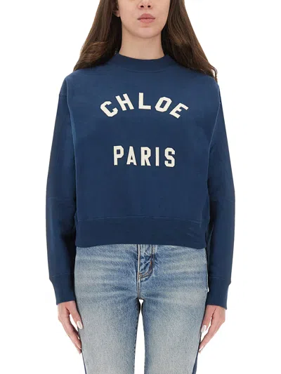 Chloé Cropped Round Neck Sweatshirt Clothing In Blue