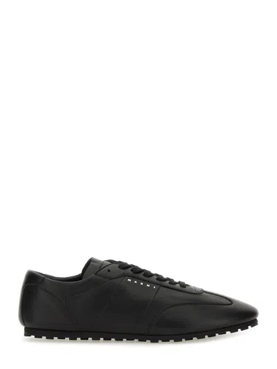 Marni Leather Low-top Sneakers And Contrasting Sole In Black