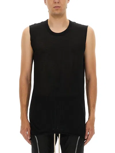 Rick Owens Round Neck Sleeveless Top In Light Fabric In Black