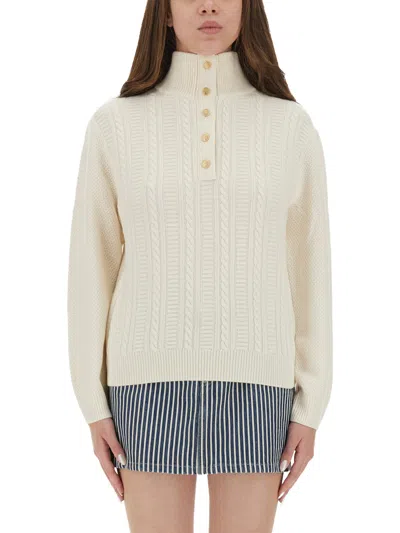 Apc A.p.c. Textured Knit High Collar Shirt With Ribbed Detailing In Neutral