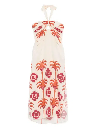 Johanna Ortiz Linen Water Adventure Midi Dress In Orange