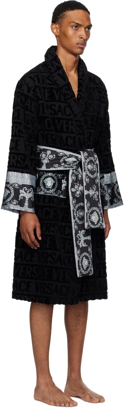 Versace Black 'i Heart Baroque' Bathrobe In Black