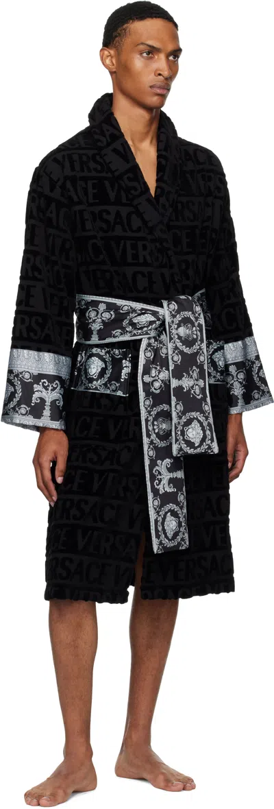 Versace Black 'i Heart Baroque' Bathrobe In Black
