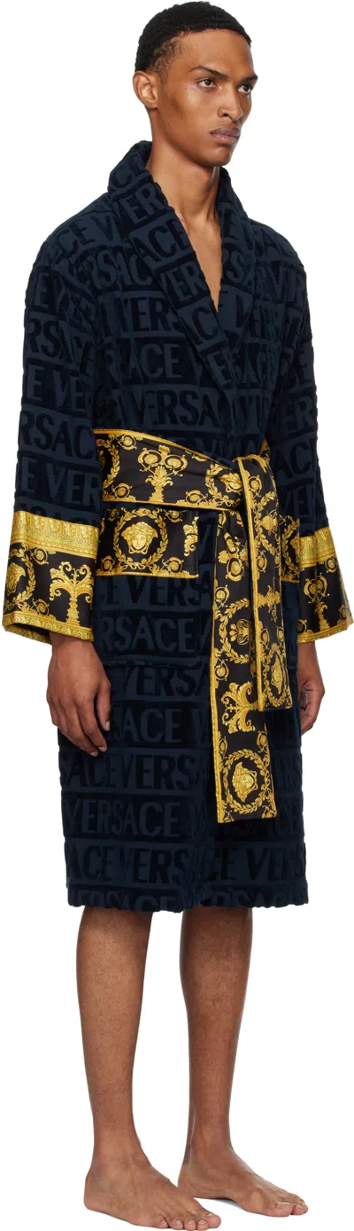 Versace Navy 'i Heart Baroque' Bathrobe