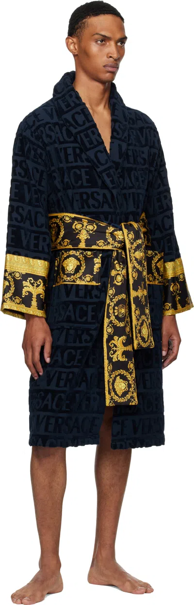 Versace Navy 'i Heart Baroque' Bathrobe