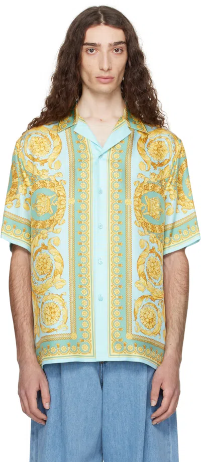 Versace Baroque Print Front Pocket Short Sleeves Shirt In Green