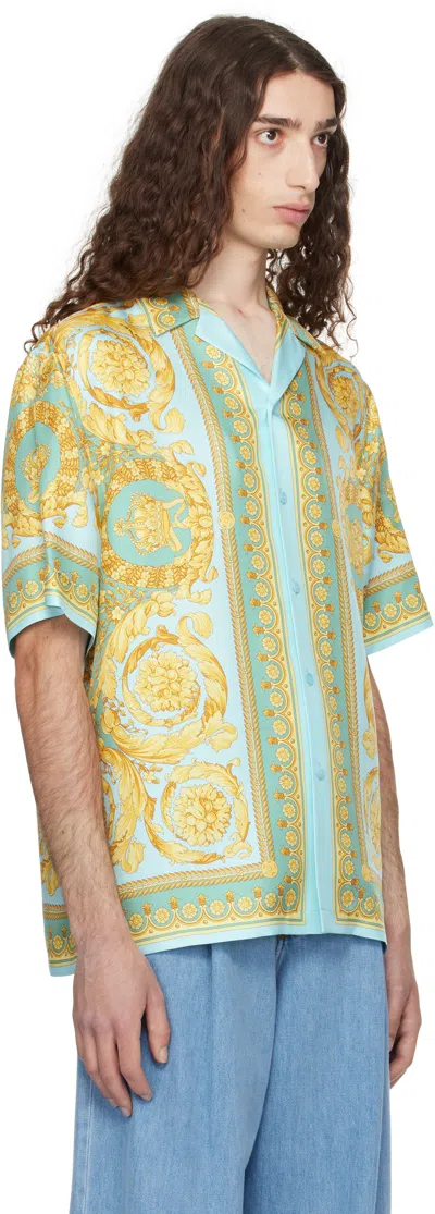 Versace Baroque Print Front Pocket Short Sleeves Shirt In Green