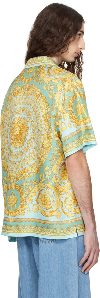 Versace Baroque Print Front Pocket Short Sleeves Shirt In Green
