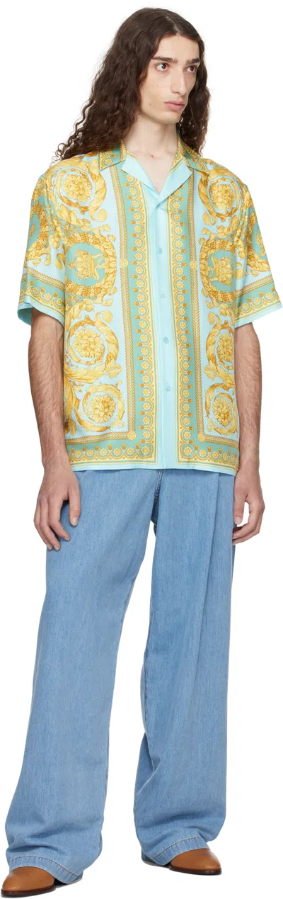 Versace Baroque Print Front Pocket Short Sleeves Shirt In Green