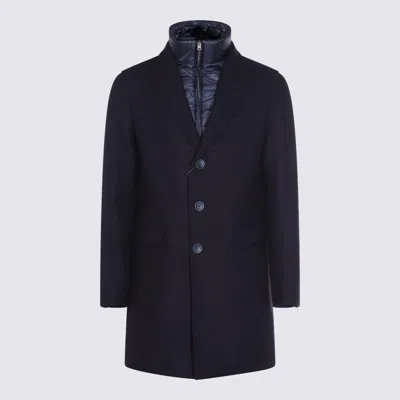 Herno Tailored Wool Coats With Notched Lapels In Blue