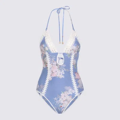 Zimmermann Cascadian Keyhole Crochet One Piece Tea Blue Botanical Floral