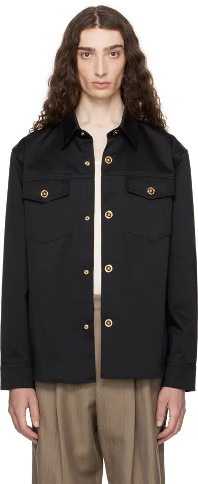 Versace Black Gabardine Overshirt In Black
