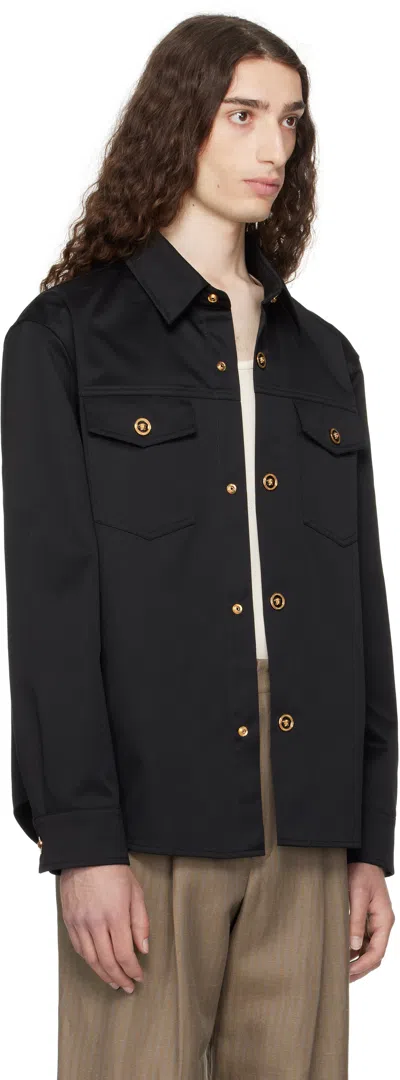 Versace Black Gabardine Overshirt In Black