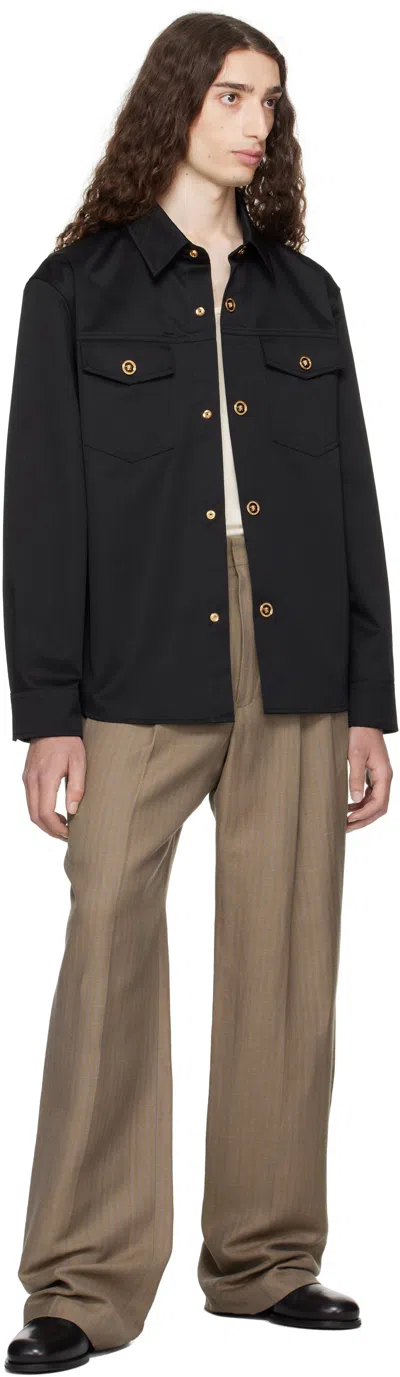 Versace Black Gabardine Overshirt In Black