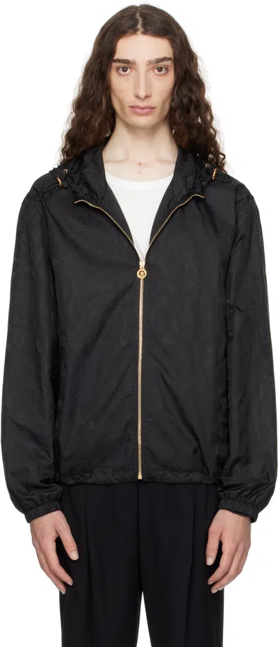 Versace Black Barocco Jacquard Windbreaker Jacket In Black
