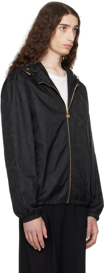 Versace Black Barocco Jacquard Windbreaker Jacket In Black