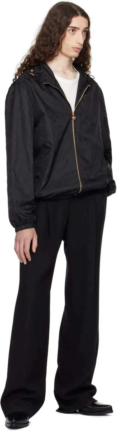 Versace Black Barocco Jacquard Windbreaker Jacket In Black