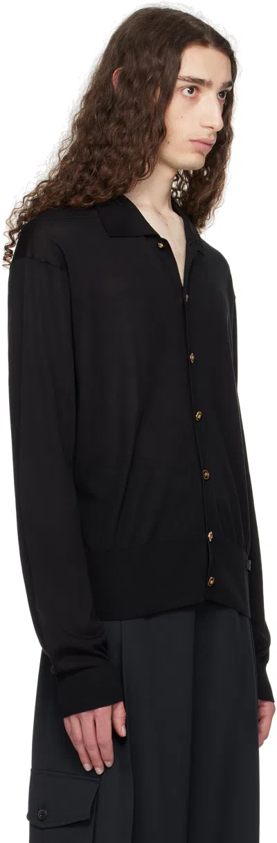 Versace Long-sleeved Cardigan In Black