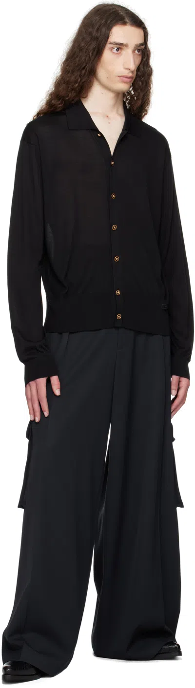 Versace Long-sleeved Cardigan In Black