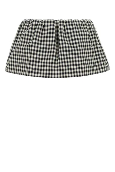 Miu Miu Mini Skirt With Embroidered Cotton Checkered Pattern