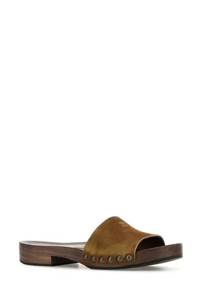 Miu Miu Women Leather Sandals In Brown