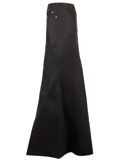 Rick Owens Linen Twill Long Skirt Jackets Black In Black