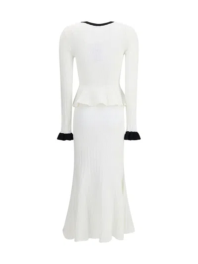 Self-portrait Pointelle Knit Contrast Midi Dress In White