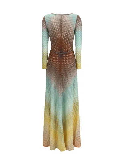 Missoni Plunging Metallic Ombre Knit Long-sleeve Maxi Dress