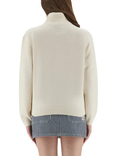 Apc A.p.c. Textured Knit High Collar Shirt With Ribbed Detailing In Neutral