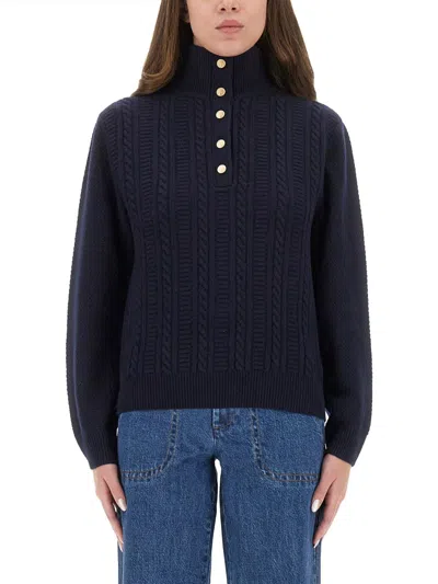 Apc A.p.c. Thea Wool Turtle Neck Sweater In Blue