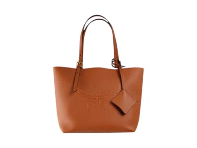 Pre-owned Mcm Himmel Lthr Doppel Mini Shopper In Cognac