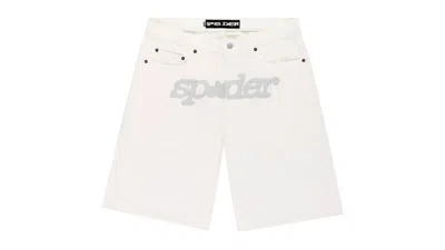 Pre-owned Sp5der Men's  V3 Logo Denim Short In White